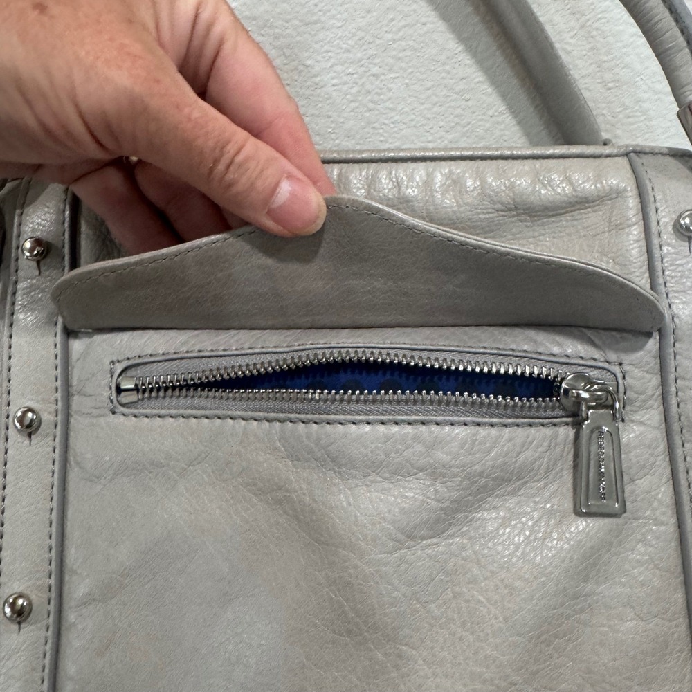 Rebecca Minkoff Regan Satchel Grey Pebbled Leather Silver Hardware Crossbody Bag - Picture 10 of 16